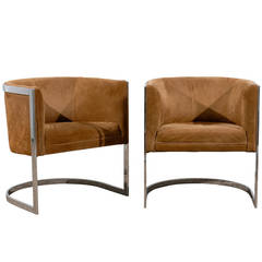 Pair of Tub Chairs Upholstered in Suede
