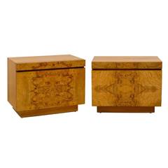 Handsome Pair of Milo Baughman Style End Tables or Nightstands in Olivewood