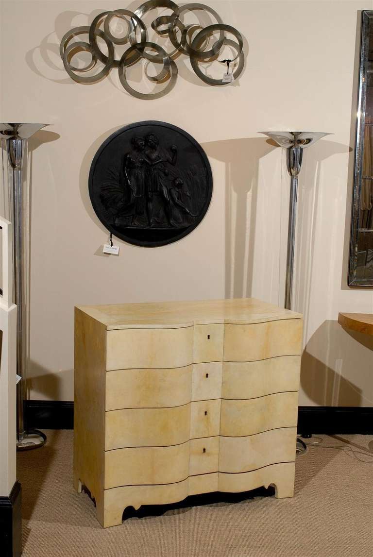 Mid-Century Modern Exceptional Parchment Serpentine Front Chest in the Style of Samuel Marx