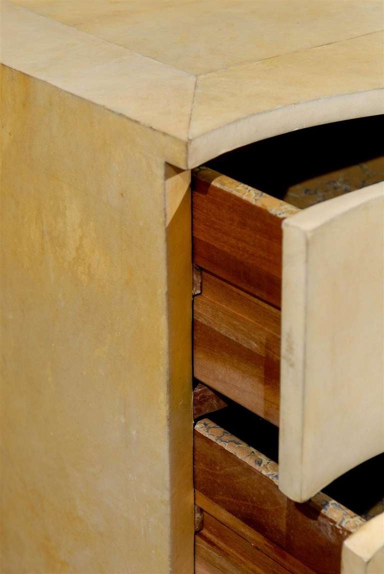 Hardwood Exceptional Parchment Serpentine Front Chest in the Style of Samuel Marx