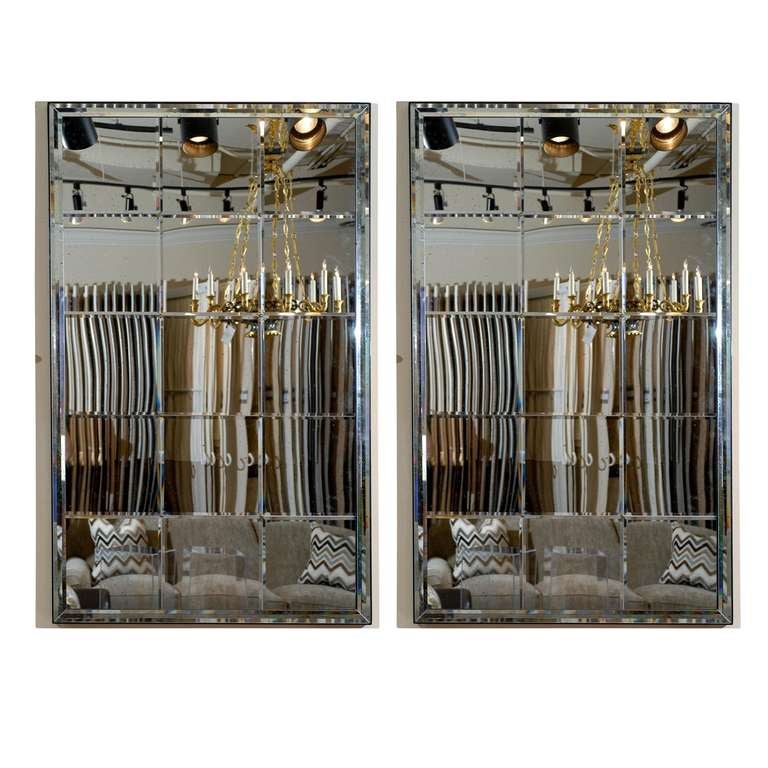 Pair of 20th Century beveled Modern/Directoire style mirrors.