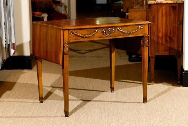 Directoire Style Drop Leaf wrighting Table in Walnut with inserted Leather Top
34