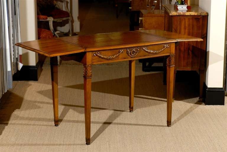 Wood Directoire Style Drop leaf Walnut Table For Sale