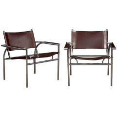 Striking Pair of Tubular Chrome Lounge/Club Chairs in Cordovan Leather