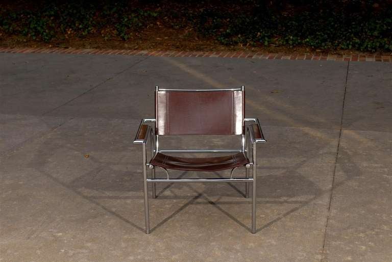 Mid-Century Modern Striking Pair of Tubular Chrome Lounge/Club Chairs in Cordovan Leather