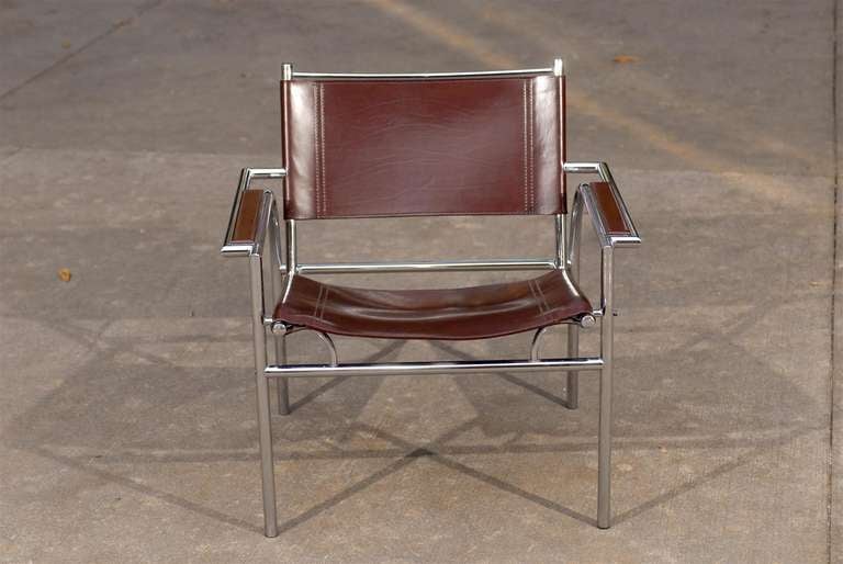 A Handsome and Refined pair of tubular chrome lounge/club in cordovan leather, circa 1970's. Very well made with great detail and comfort. Excellent Vintage Condition. The price noted is for the pair.