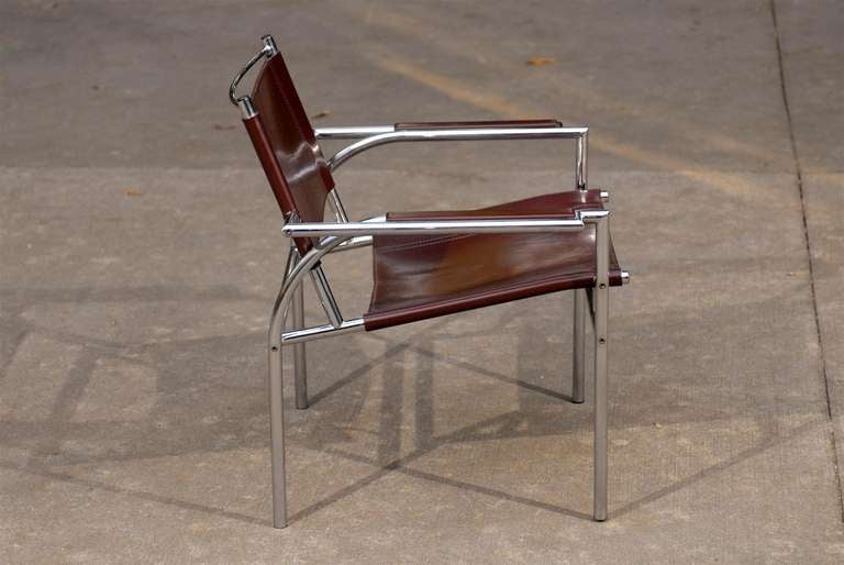 Late 20th Century Striking Pair of Tubular Chrome Lounge/Club Chairs in Cordovan Leather