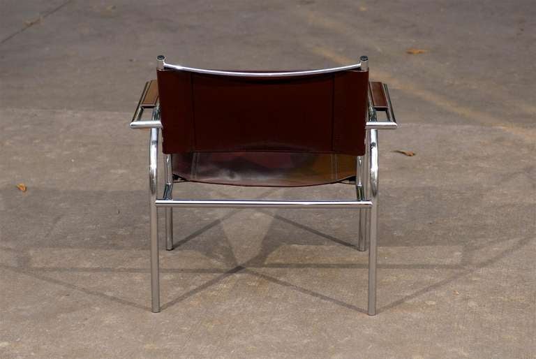 Striking Pair of Tubular Chrome Lounge/Club Chairs in Cordovan Leather 2