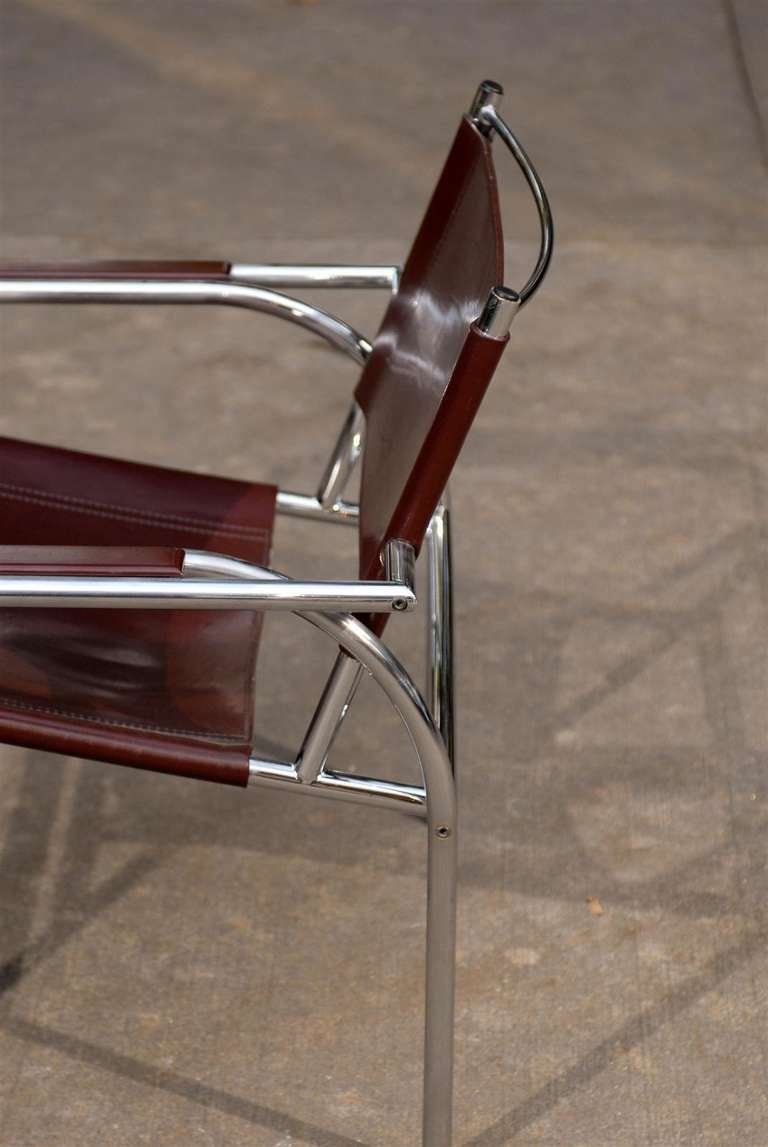 Unknown Striking Pair of Tubular Chrome Lounge/Club Chairs in Cordovan Leather
