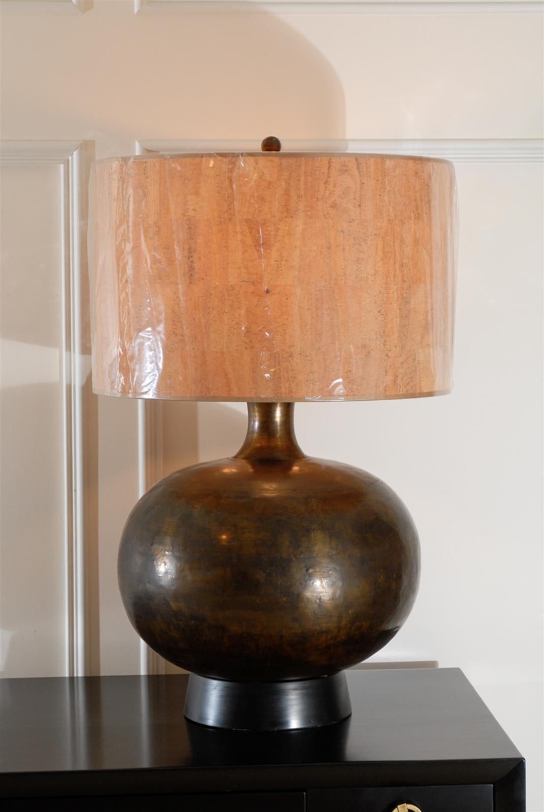 Pair of Large Scale Hand Forged Lamps in Bronze