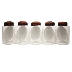 Antique Five Glass Apothecary Jars with Painted Tin Lids