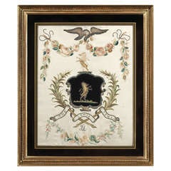 Lewis Family Coat of Arm Silk Embroidery, Connecticut circa 1805