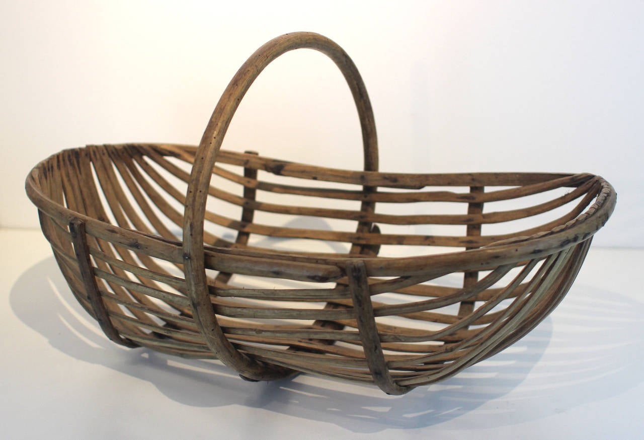 Folk Art Bentwood Harvest Basket For Sale