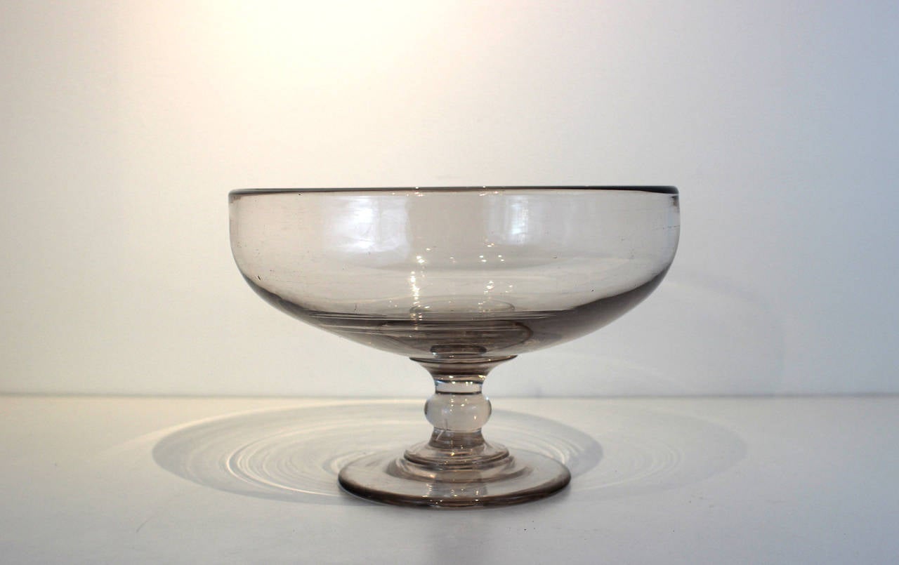 Large, heavy colorless glass compote, handblown, with an applied base; probably Pittsburgh, circa 1850. Excellent example.
