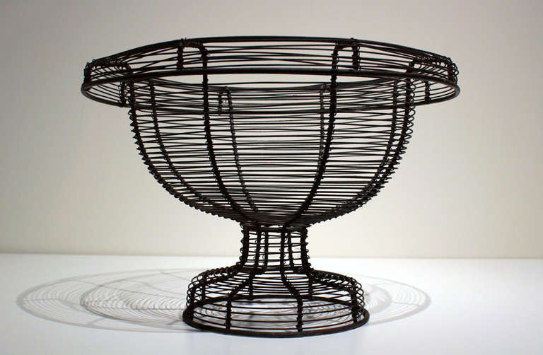 Steel wirework compote with strong lines and rolled rim. Circa 1900, probably American. Heavy wire, very sturdy.