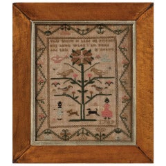 Antique 1789 English Sampler with Black Lady and Gentleman
