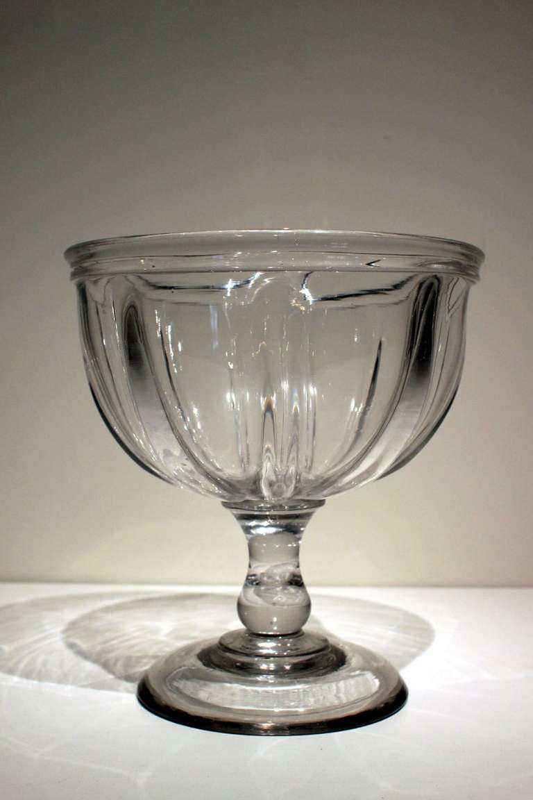American Large Pillar Molded Blown Glass Compote