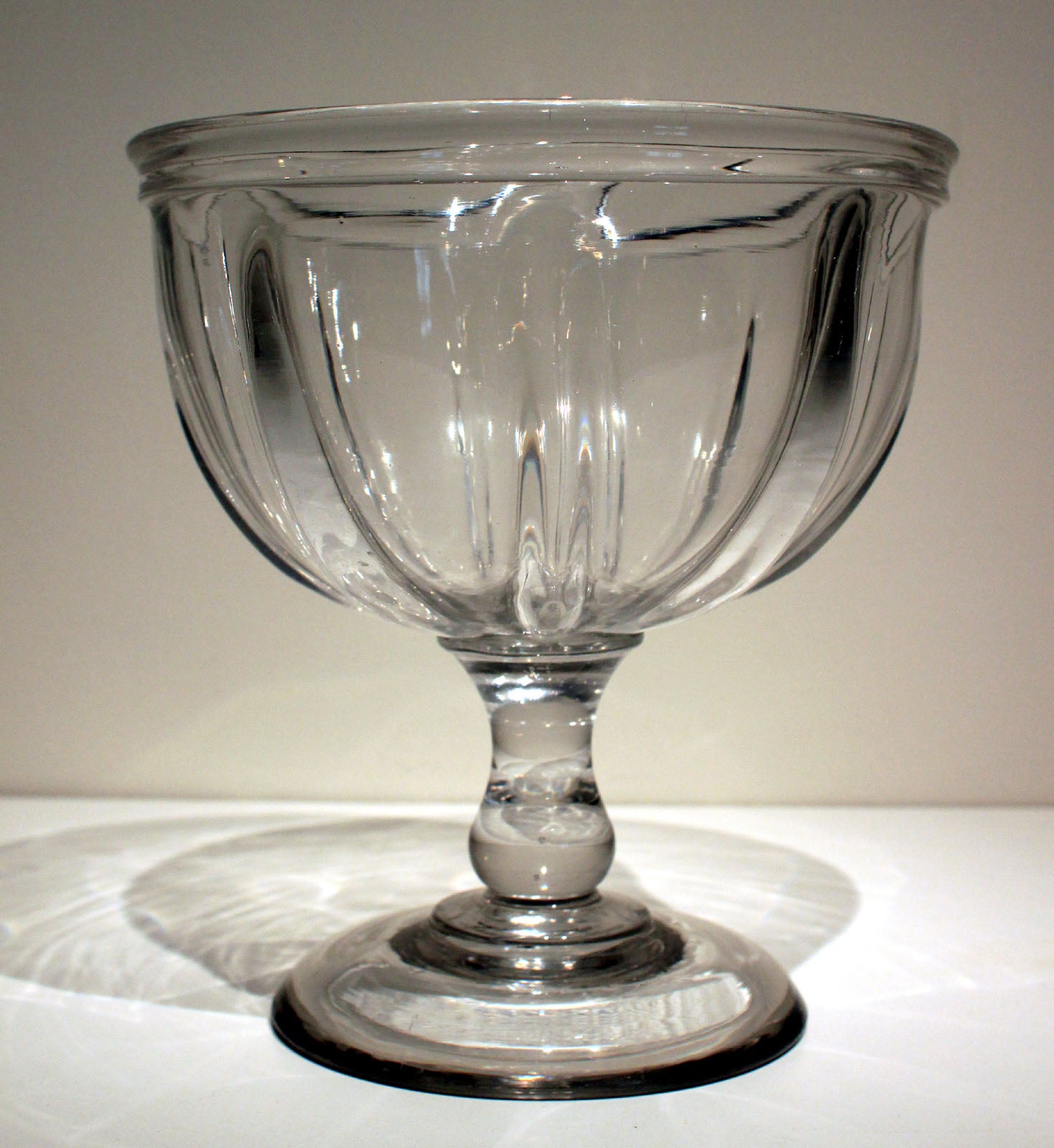 Large Pillar Molded Blown Glass Compote