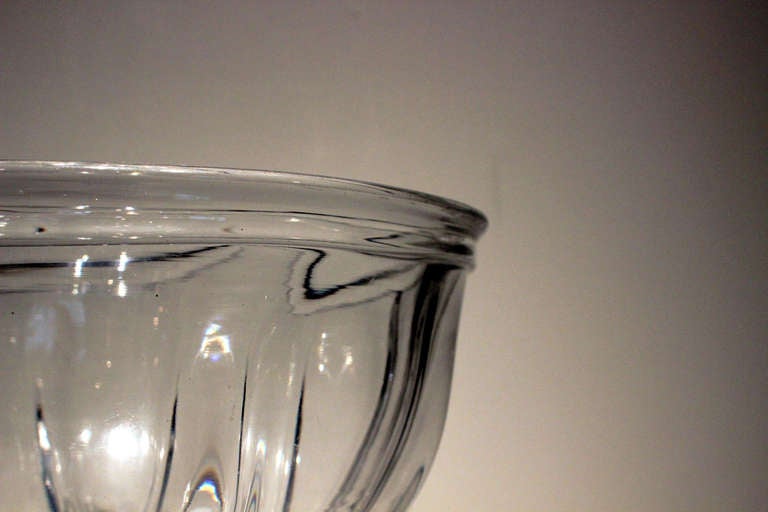 Large Pillar Molded Blown Glass Compote In Excellent Condition In Philadelphia, PA