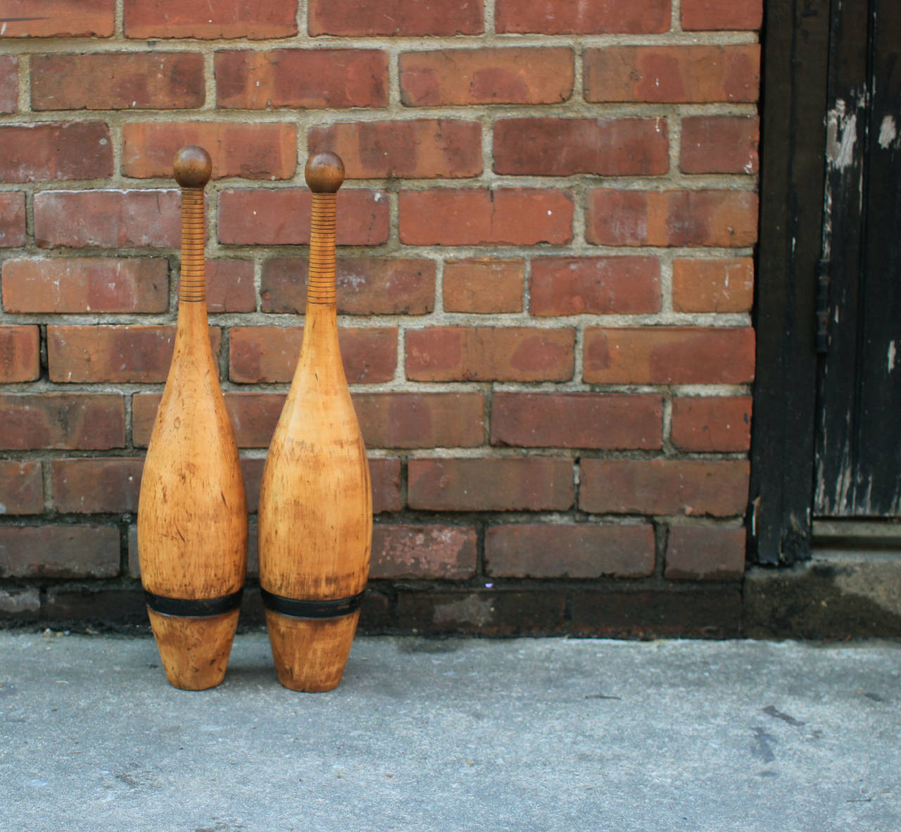 Painted Unusally Large Pair of Indian Clubs