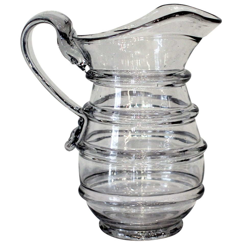 American Blown Glass Pitcher, Mid-19th Century