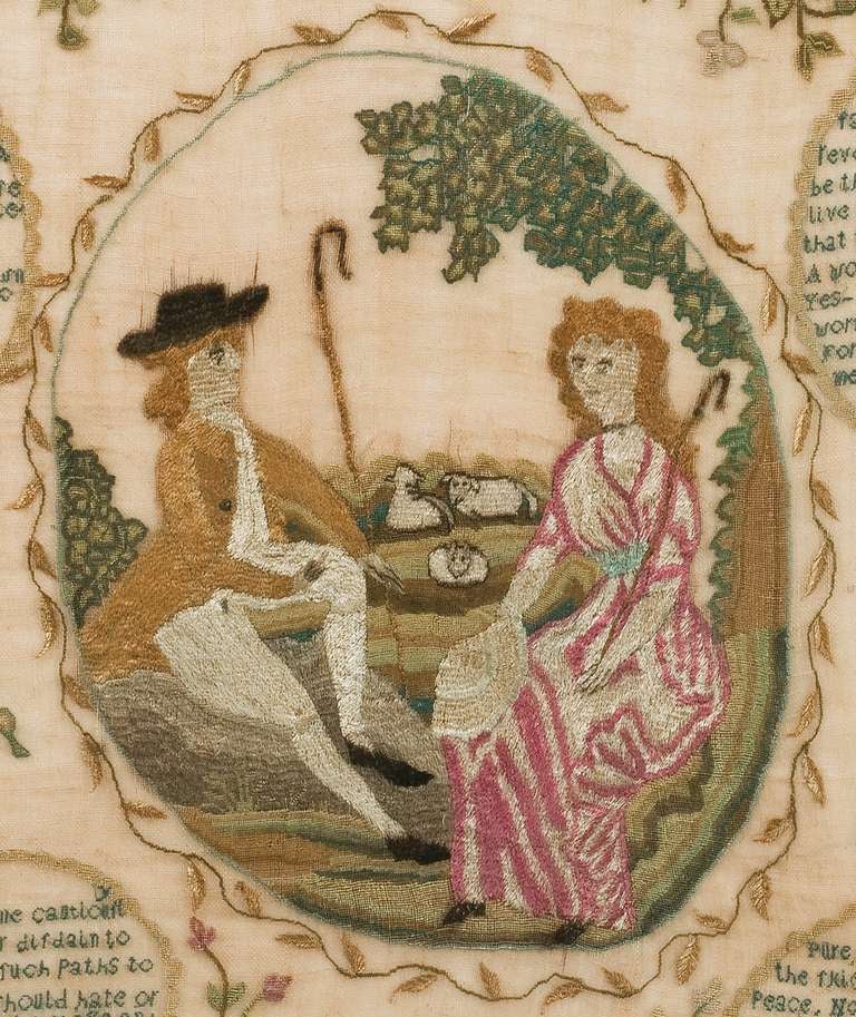 This rare, pictorial sampler was made in Philadelphia by Ann Simmons in 1792 while she attended Ann Marsh's school.

Simmons’s extraordinary sampler is one of the most significant discoveries to come to light in the last several years. It  closely