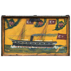 Turkish Folk Art: Ship Painting on Sea Chest Lid