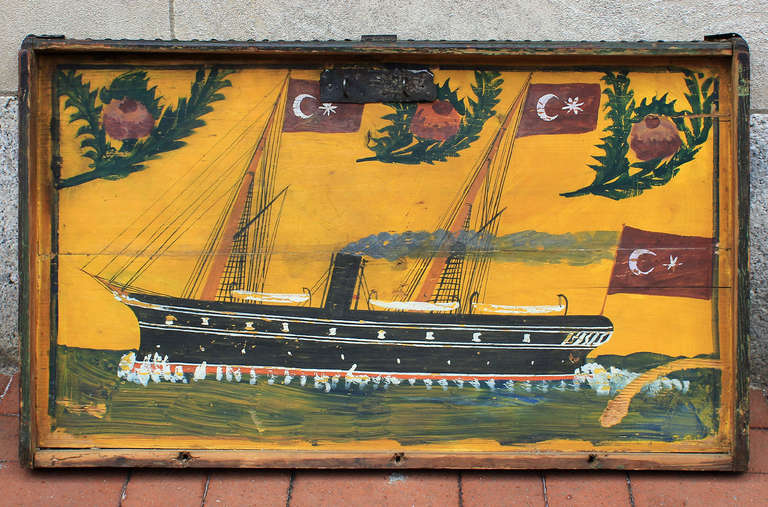 This ship was often depicted in celebration of an important, historic voyage during the Turkish War of Independence, in 1919. This particular painting is from Canakkale, Turkey, a town in the northwest region of the county where the Sea of Marmara