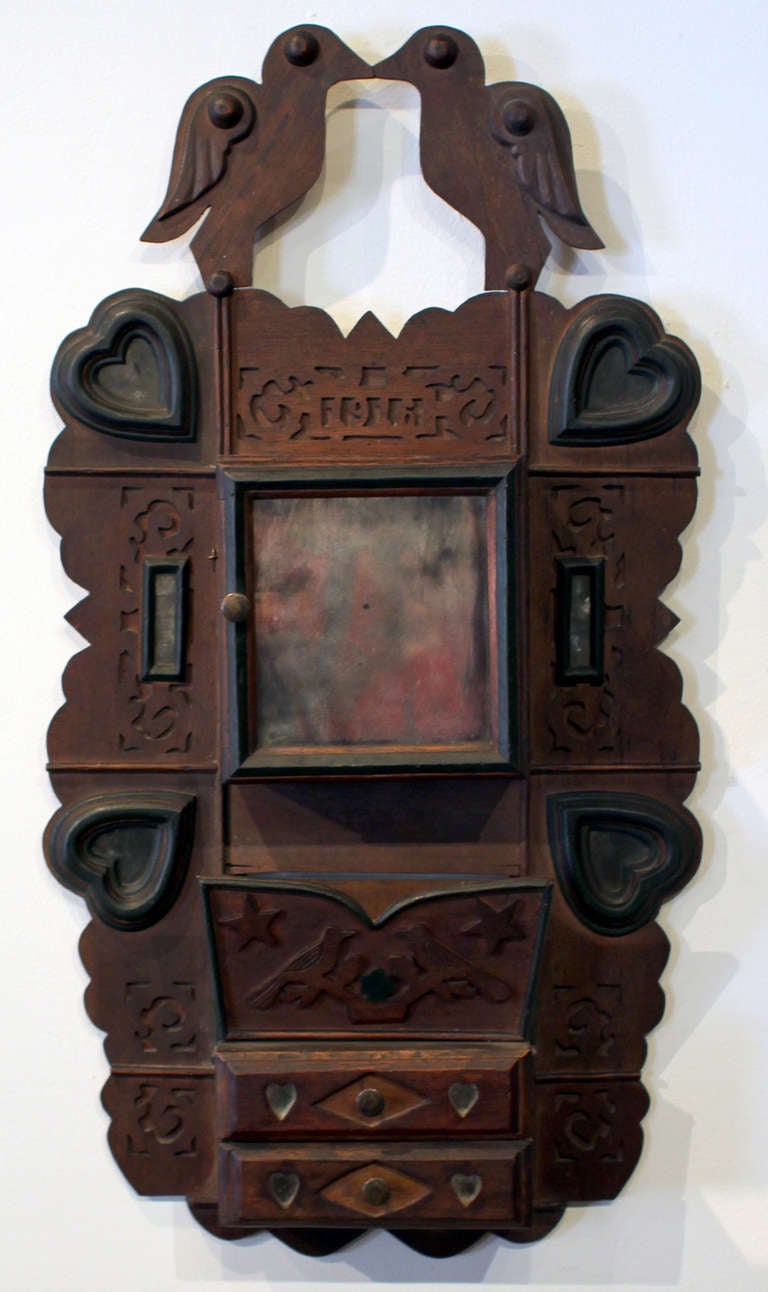 American Hanging Cabinet with Two Birds dated 1916