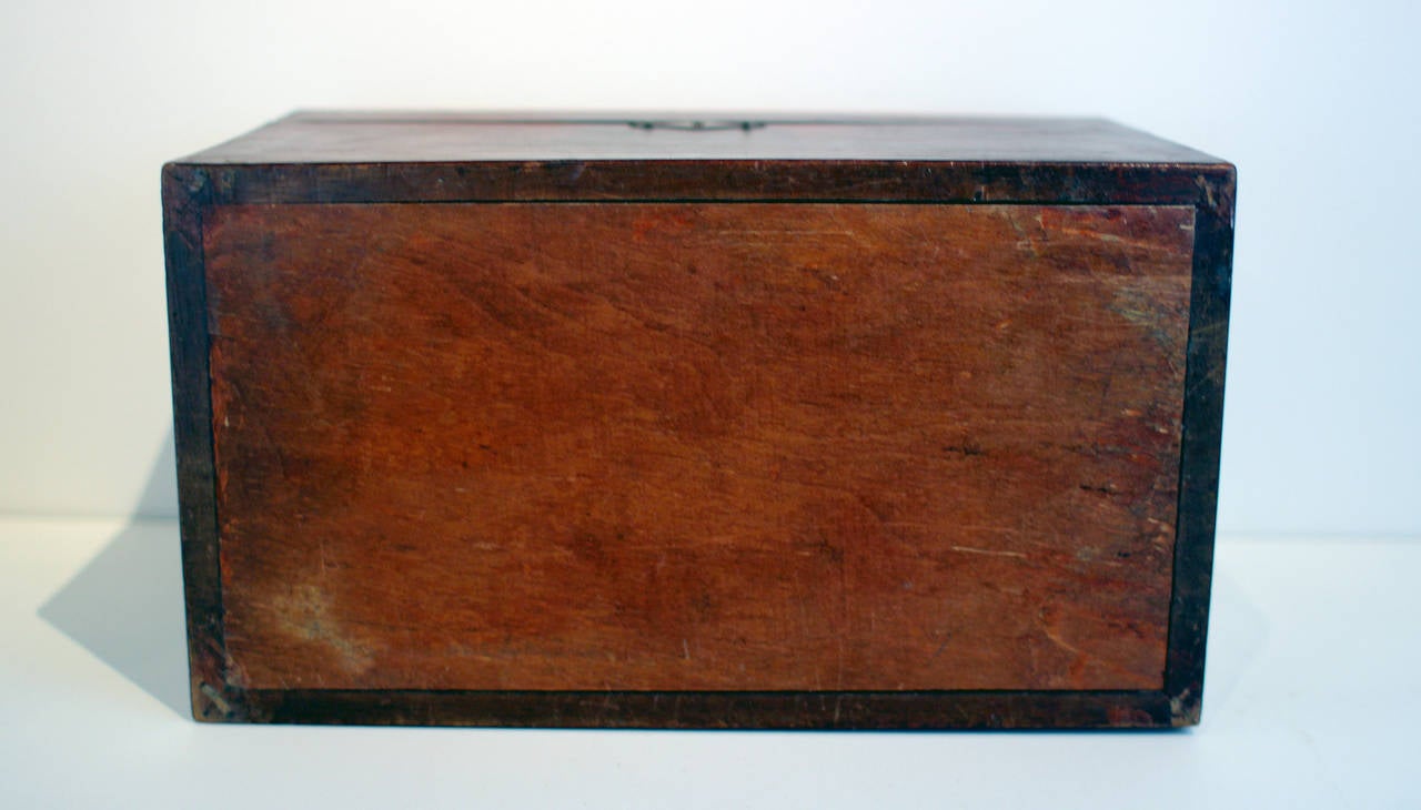 Wood Inlaid Box, Stars, Diamonds, Chevrons, 19th Century, American For Sale