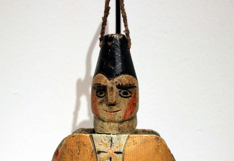 Folk Art 19th C. Painted And Articulated Jumping Jack Harlequin