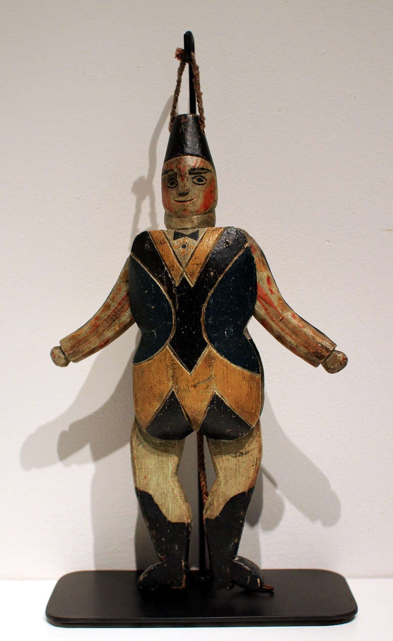 Carved 19th C. Painted And Articulated Jumping Jack Harlequin