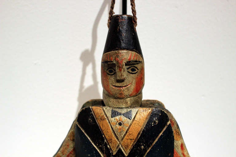 19th C. Painted And Articulated Jumping Jack Harlequin In Excellent Condition In Philadelphia, PA