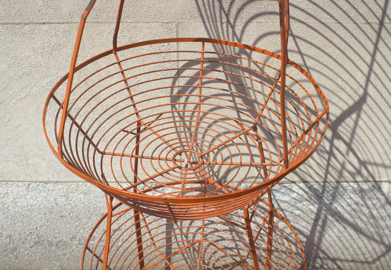 American Tall Industrial Three-Tier Storage Baskets, Orange Paint