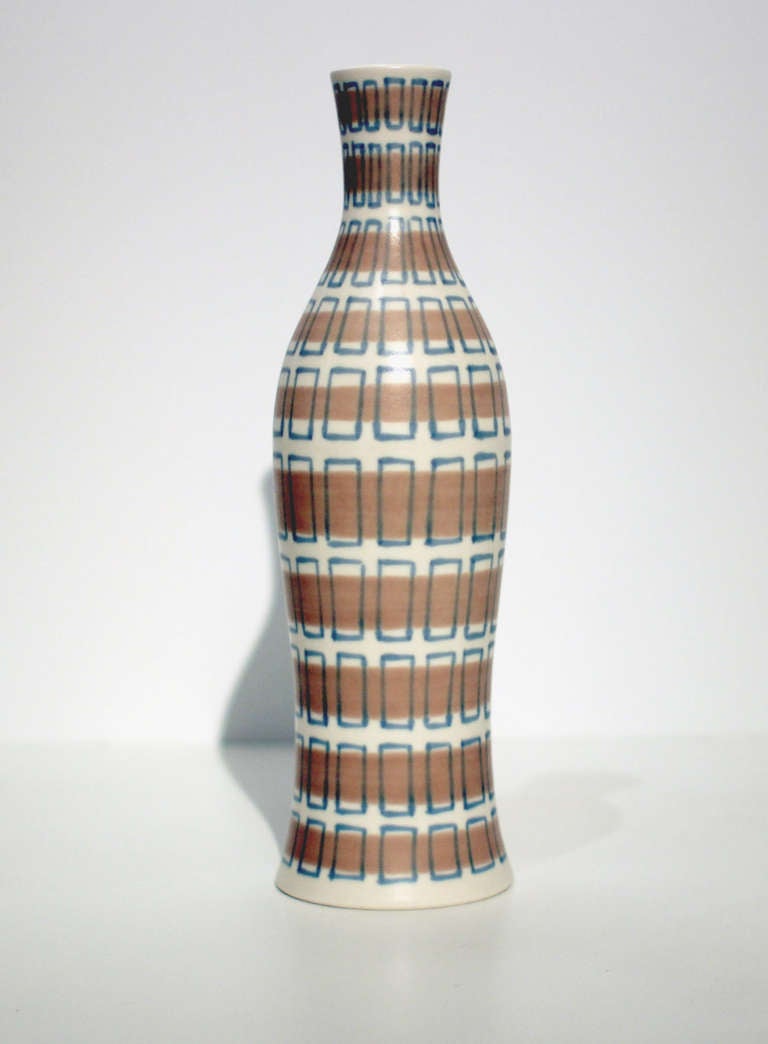 1950s Freeform Poole Pottery in modernist painted designs.

Starting out as a tile manufacturer in the 19th century, the Poole company developed outstanding glazing techniques and interesting forms. In the 1950s, after the wartime restrictions