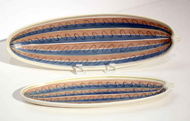 Mid-Century Modern Two 1950s Poole Pottery Cucumber Dishes For Sale