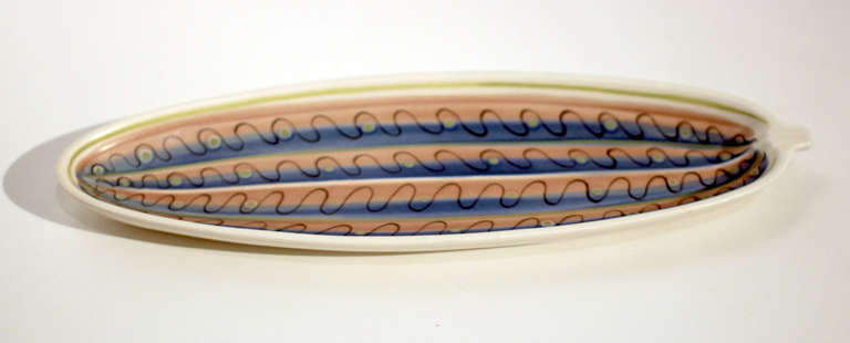 Two 1950s Poole Pottery Cucumber Dishes In Excellent Condition For Sale In Philadelphia, PA