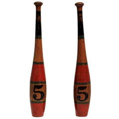 Antique Pair of Painted Indian Clubs