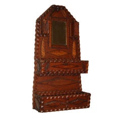 Carved Tramp Art Hanging Double Candle Box, 19th century
