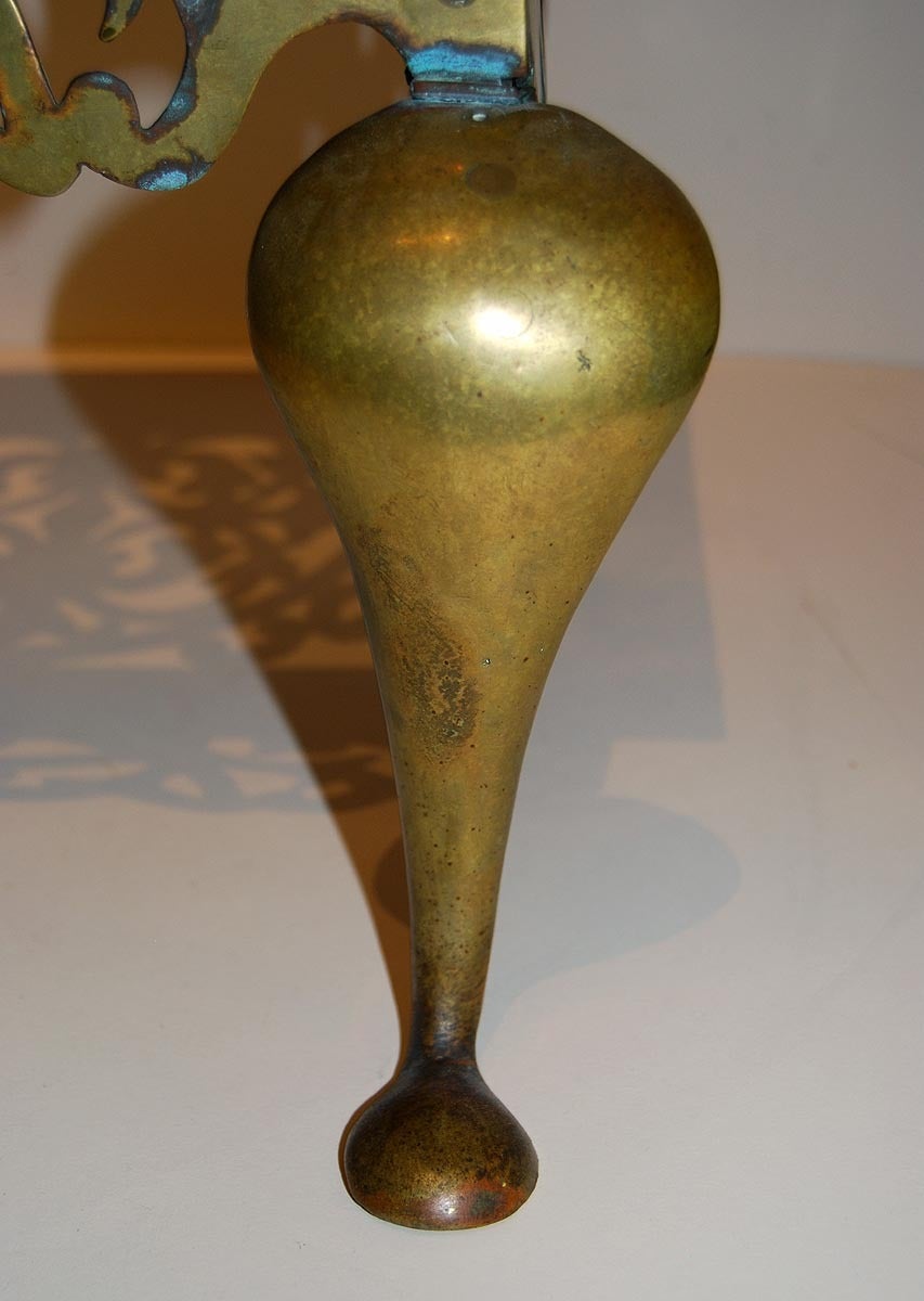 Footman Trivet with Heart Cutouts, Brass, England, Late 18th Century