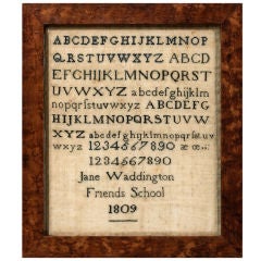 Antique English Quaker School Alphabet Sampler dated 1809