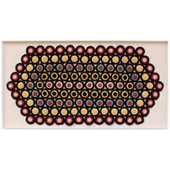 Graphic American Penny Rug, 19th Century, Mounted and Framed