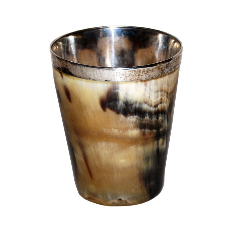 Oversized Horn 
Silver Cup, Signed