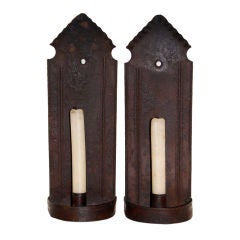 Antique Pair of American Tin Candle Sconces c. 1825