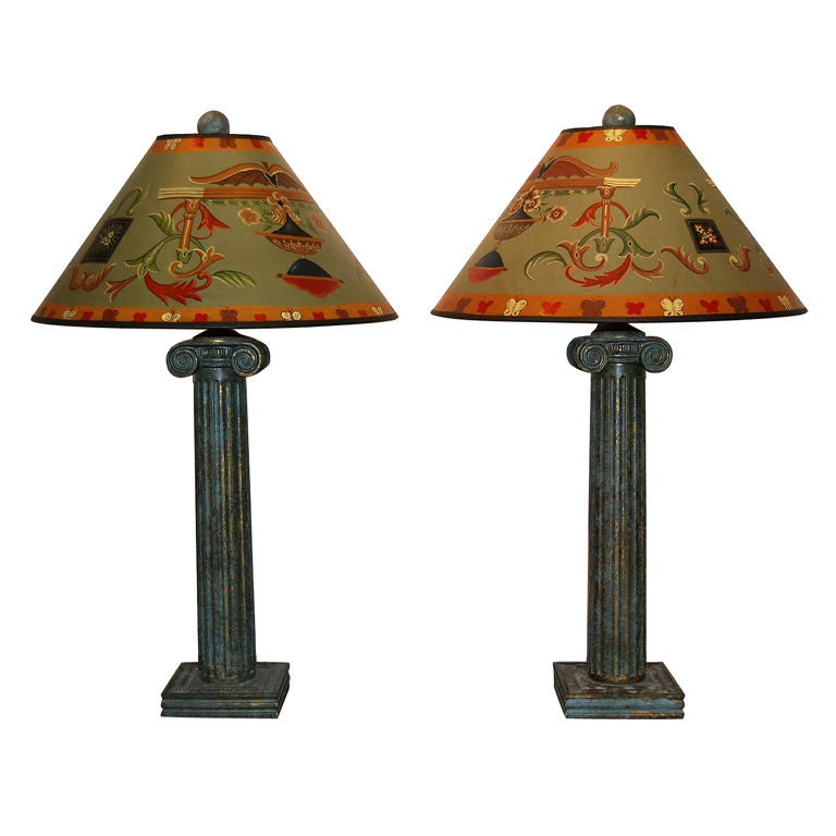 Pair of Early 20th Century Ionic Column Lamps