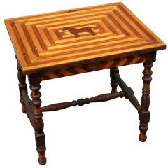 American Folk Art Table with Horse Inlay