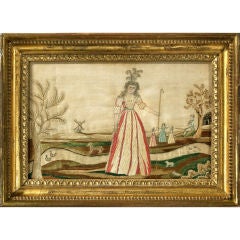 American Silk Embroidery of a Shepherdess and Windmill, c.1800