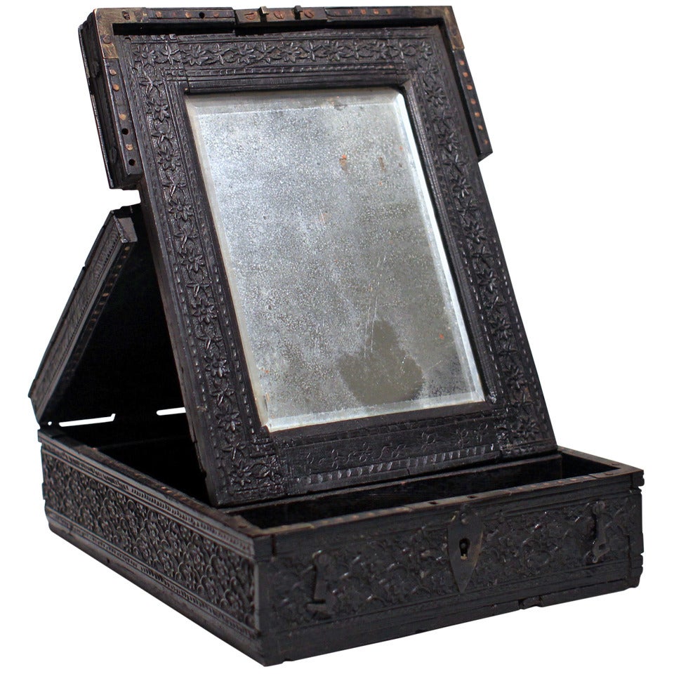 19th Century Travel Box with Mirror, Anglo-Indian