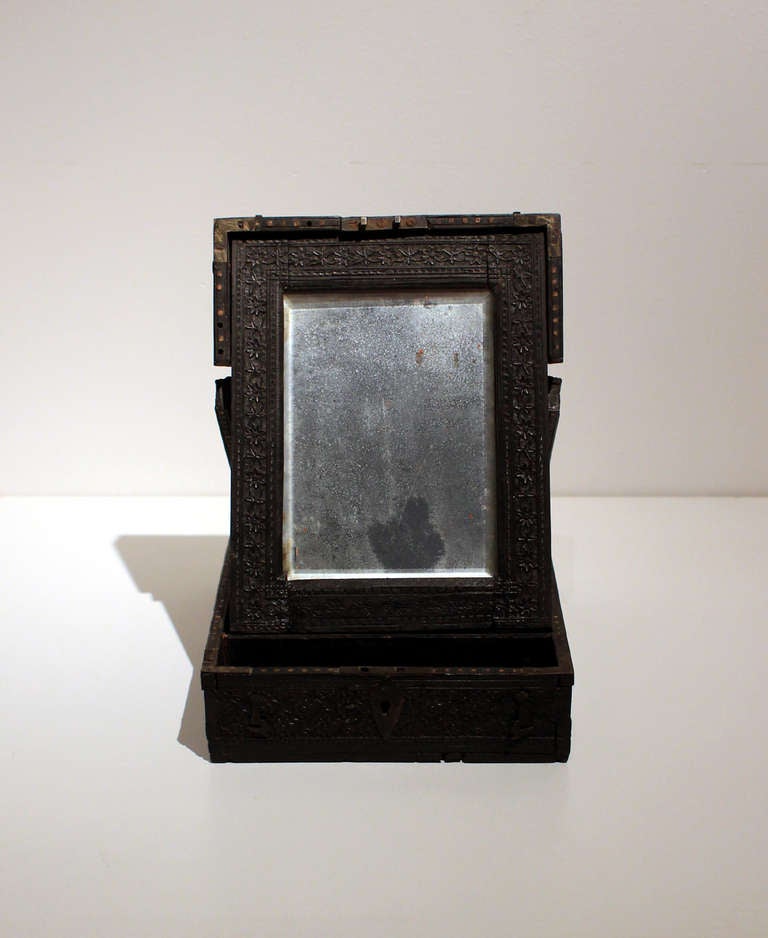 19th Century Travel Box with Mirror, Anglo-Indian In Excellent Condition In Philadelphia, PA