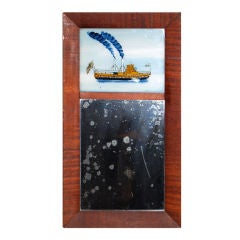 American Folk Art Mirror - Paddle Boat Reverse Painting on Glass